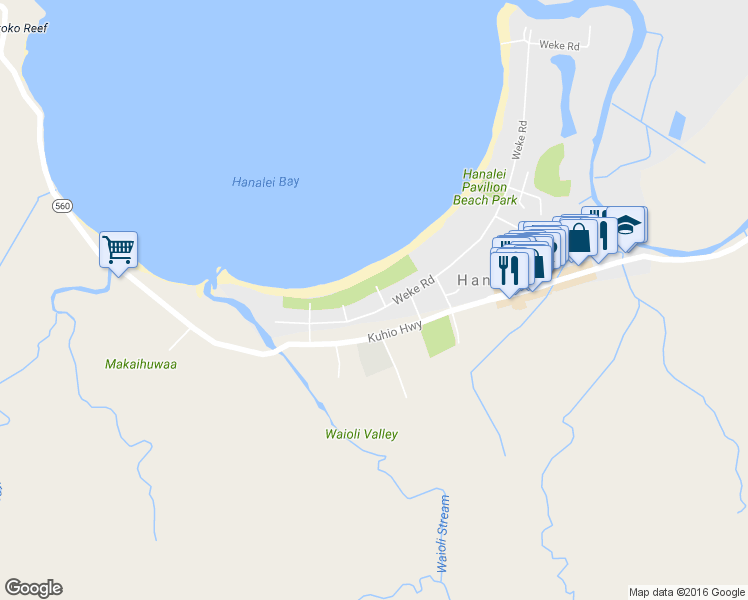 map of restaurants, bars, coffee shops, grocery stores, and more near 4378 Hee Road in Hanalei