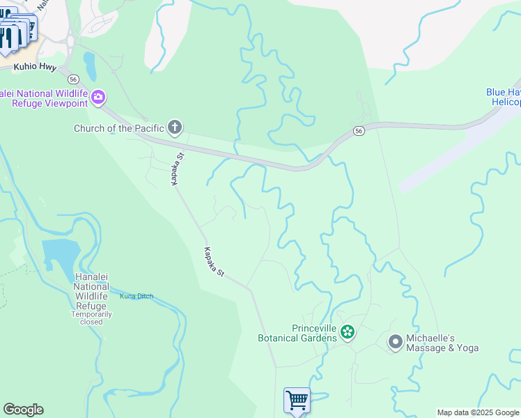 map of restaurants, bars, coffee shops, grocery stores, and more near 4873 Kapaka Street in Princeville