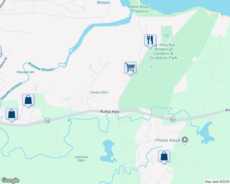 map of restaurants, bars, coffee shops, grocery stores, and more near 4360 Wailapa Road in Kilauea