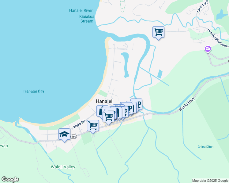 map of restaurants, bars, coffee shops, grocery stores, and more near 5080 Opelu Street in Hanalei