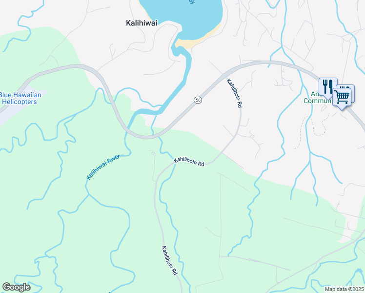 map of restaurants, bars, coffee shops, grocery stores, and more near 4890 Kahiliholo Road in Kilauea