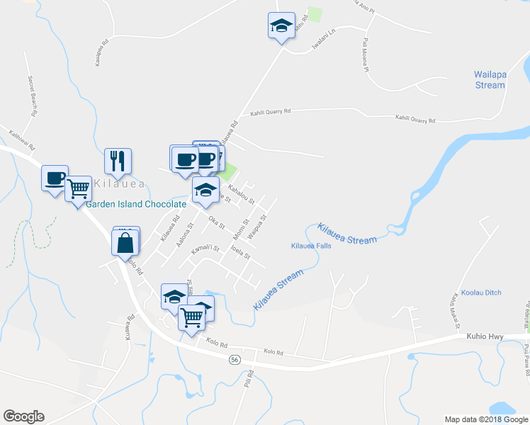 map of restaurants, bars, coffee shops, grocery stores, and more near 4208 Waipua Street in Kilauea