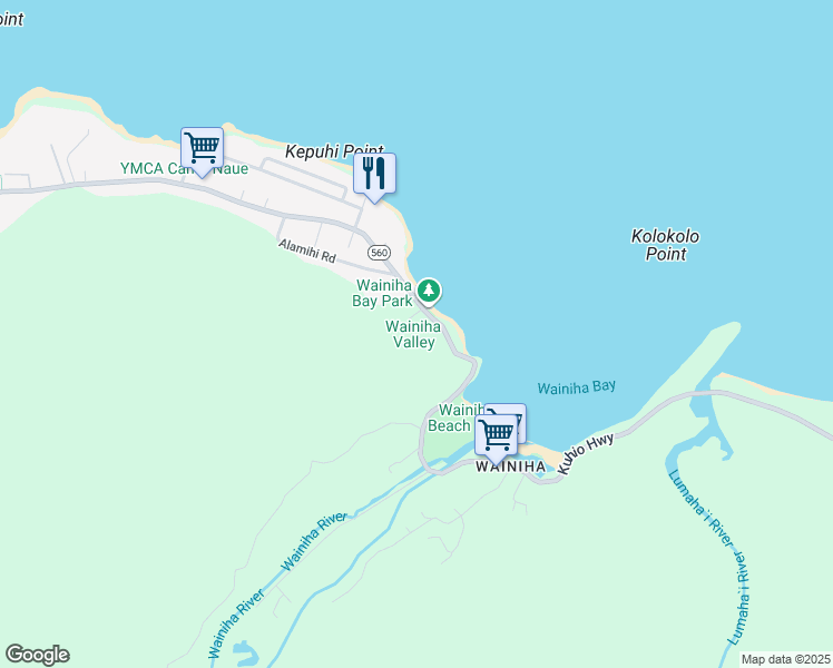 map of restaurants, bars, coffee shops, grocery stores, and more near 5-6957-B Kuhio Highway in Hanalei
