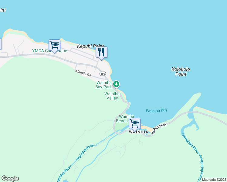 map of restaurants, bars, coffee shops, grocery stores, and more near 5-6957-B Kuhio Highway in Hanalei