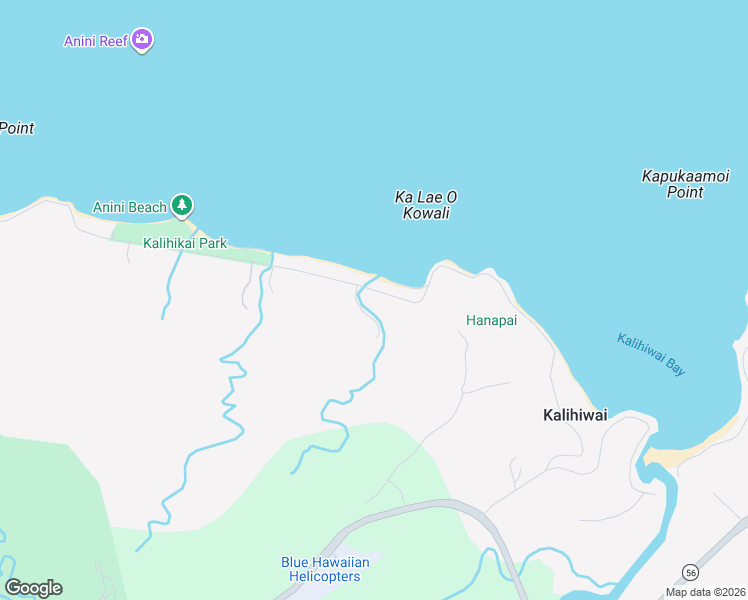 map of restaurants, bars, coffee shops, grocery stores, and more near 3580 Anini Road in Kilauea