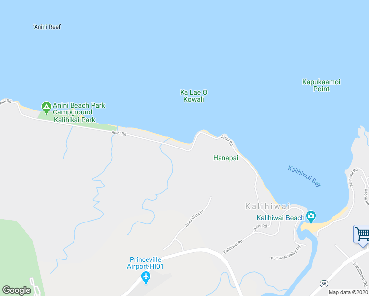 map of restaurants, bars, coffee shops, grocery stores, and more near 3500 Anini Road in Kilauea