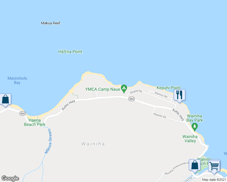 map of restaurants, bars, coffee shops, grocery stores, and more near 5-7468 Kuhio Highway in Kapaʻa