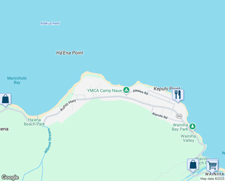 map of restaurants, bars, coffee shops, grocery stores, and more near 5-7468 Kuhio Highway in Kapaʻa