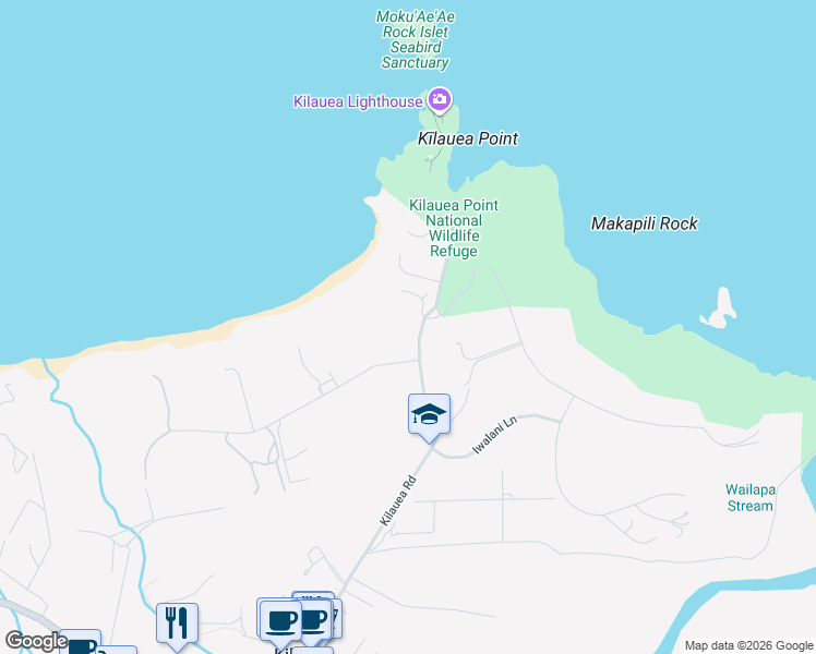 map of restaurants, bars, coffee shops, grocery stores, and more near 4 Kauapea Road in Kilauea