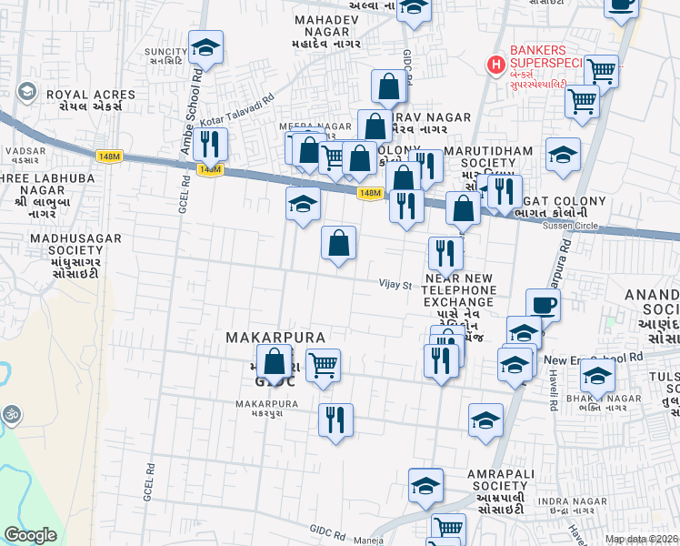 map of restaurants, bars, coffee shops, grocery stores, and more near in Vadodara