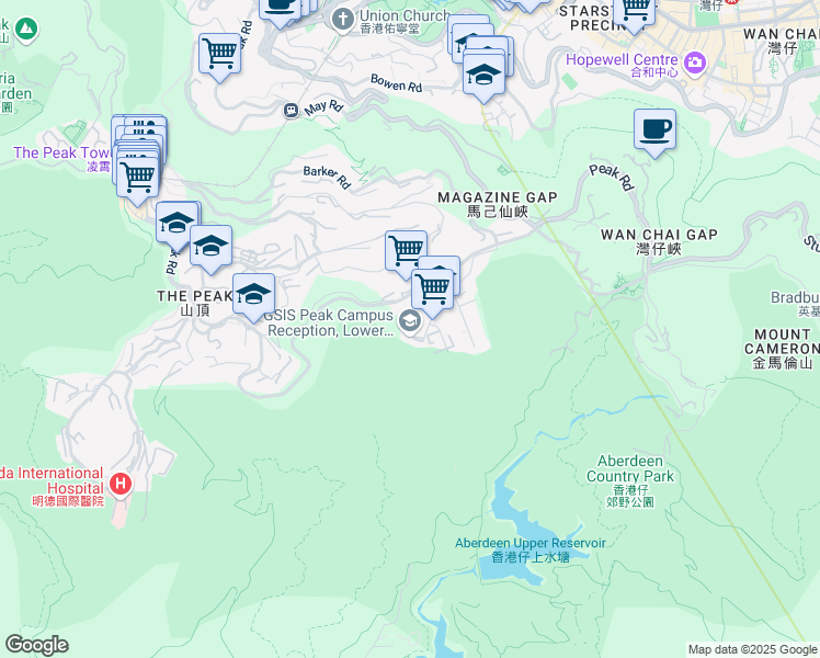 map of restaurants, bars, coffee shops, grocery stores, and more near 11 Guildford Rd in The Peak