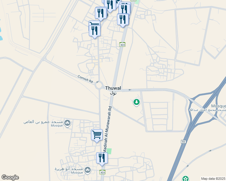 map of restaurants, bars, coffee shops, grocery stores, and more near in Thuwal