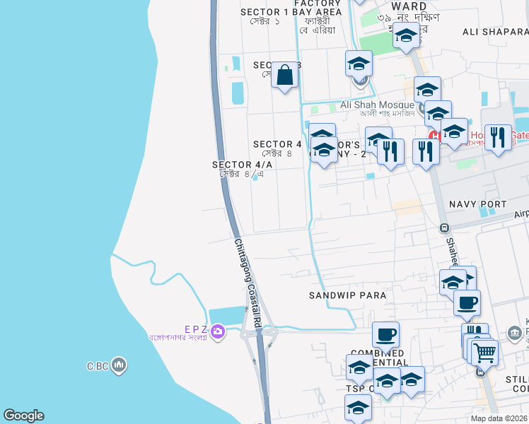 map of restaurants, bars, coffee shops, grocery stores, and more near in Chittagong