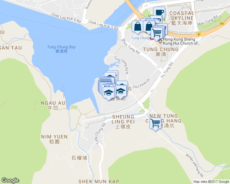 map of restaurants, bars, coffee shops, grocery stores, and more near Yat Tung Estate Bus Terminus in Hong Kong