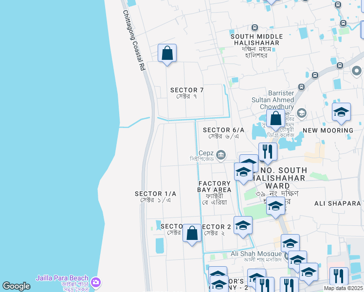 map of restaurants, bars, coffee shops, grocery stores, and more near ananda bazar-4215 in চট্টগ্রাম