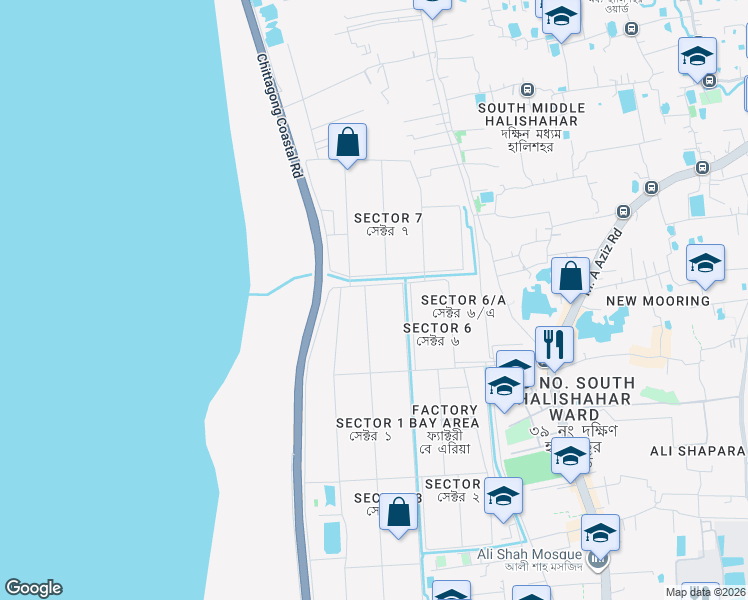 map of restaurants, bars, coffee shops, grocery stores, and more near CEPZ Entry Road in Chittagong