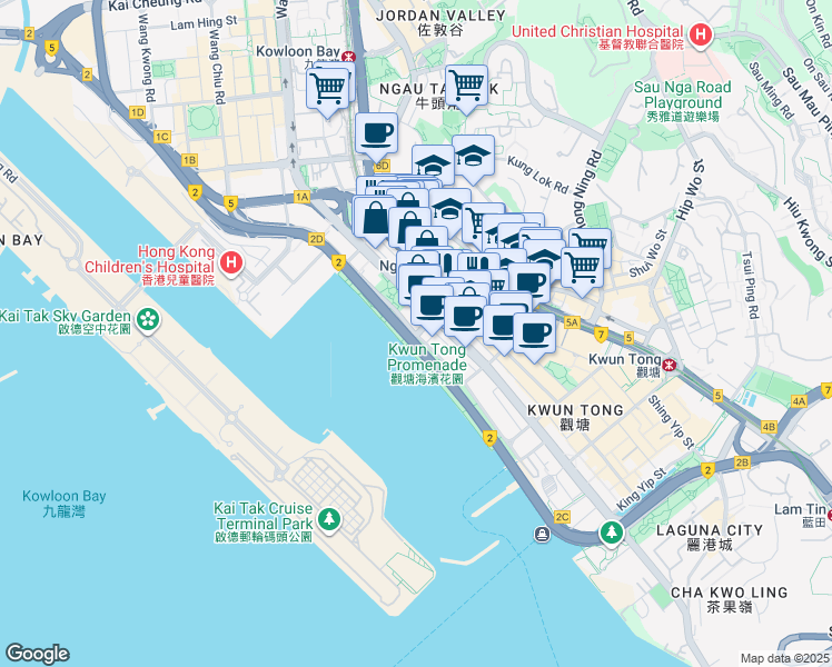 map of restaurants, bars, coffee shops, grocery stores, and more near Hoi Bun Road in Hong Kong