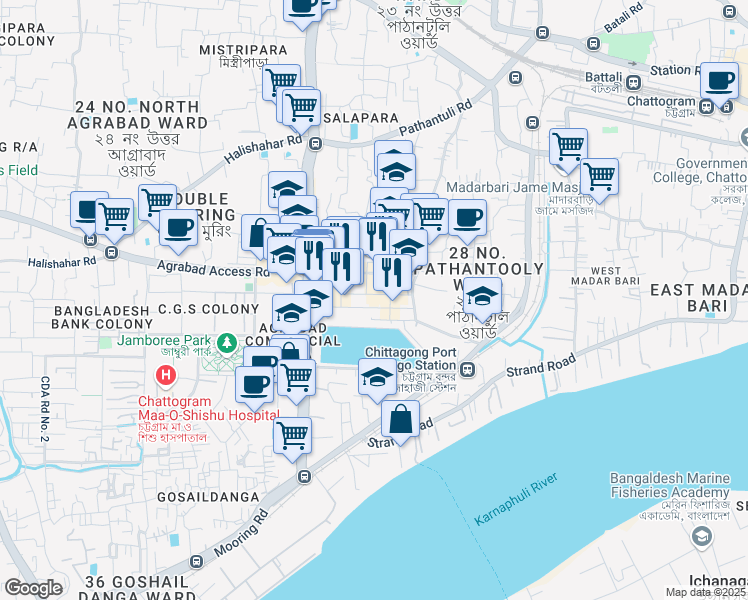 map of restaurants, bars, coffee shops, grocery stores, and more near in Chittagong