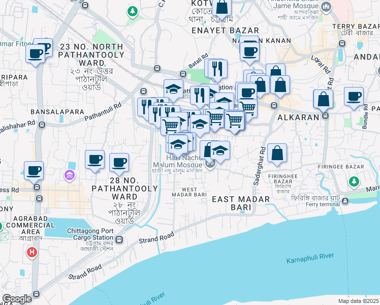 map of restaurants, bars, coffee shops, grocery stores, and more near in চট্টগ্রাম