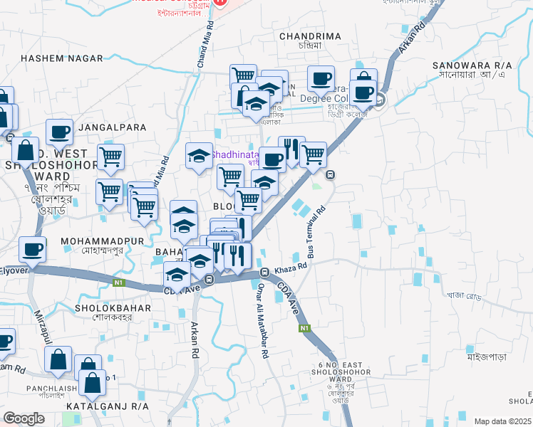 map of restaurants, bars, coffee shops, grocery stores, and more near Bazar - Ghata Main Road in Cox's Bazar