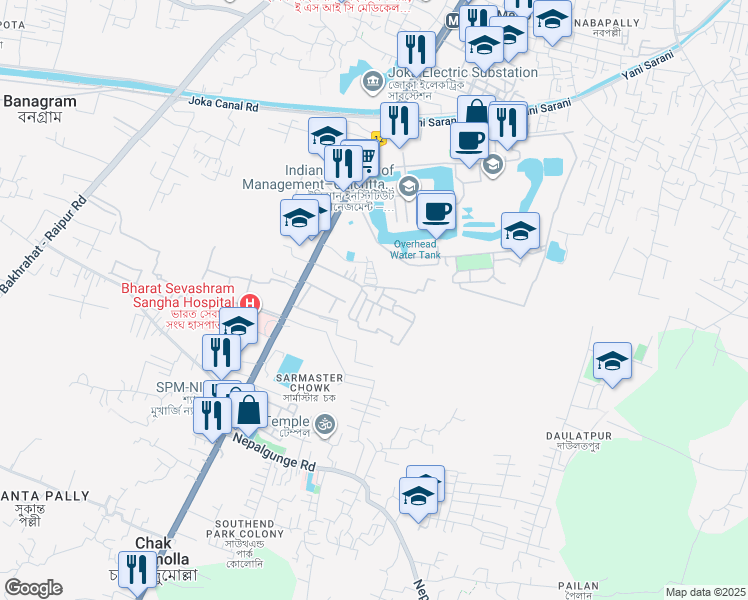 map of restaurants, bars, coffee shops, grocery stores, and more near Diamond Harbour Road in Kolkata