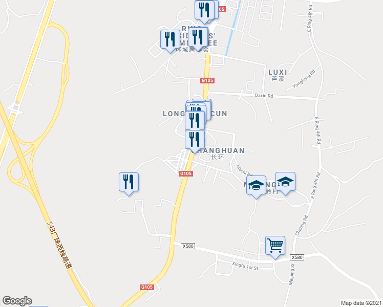 map of restaurants, bars, coffee shops, grocery stores, and more near Cheng Nan Wu Lu in Zhongshan Shi