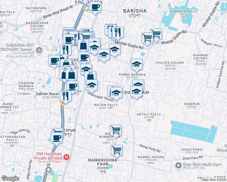 map of restaurants, bars, coffee shops, grocery stores, and more near Road in Kolkata