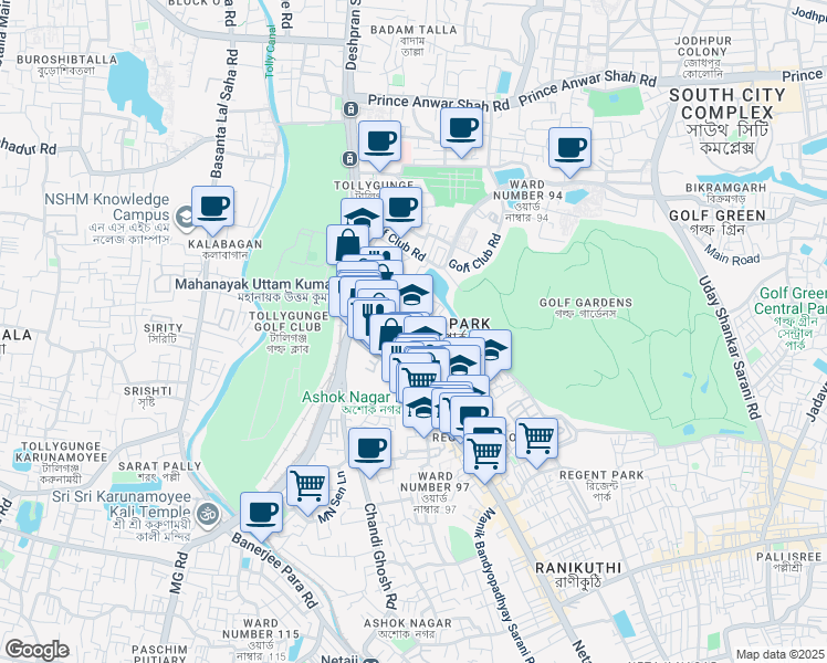 map of restaurants, bars, coffee shops, grocery stores, and more near 20/27 Netaji Subhash Chandra Bose Road in Kolkata
