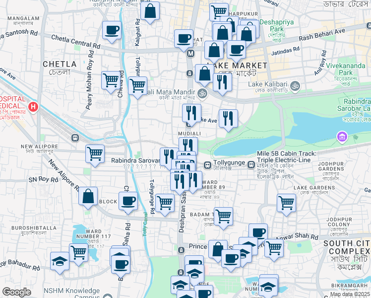 map of restaurants, bars, coffee shops, grocery stores, and more near Abdul Rasul Avenue in Kolkata