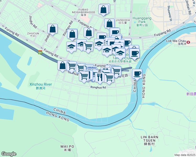 map of restaurants, bars, coffee shops, grocery stores, and more near 17 Gui Hua Lu in Shen Zhen Shi