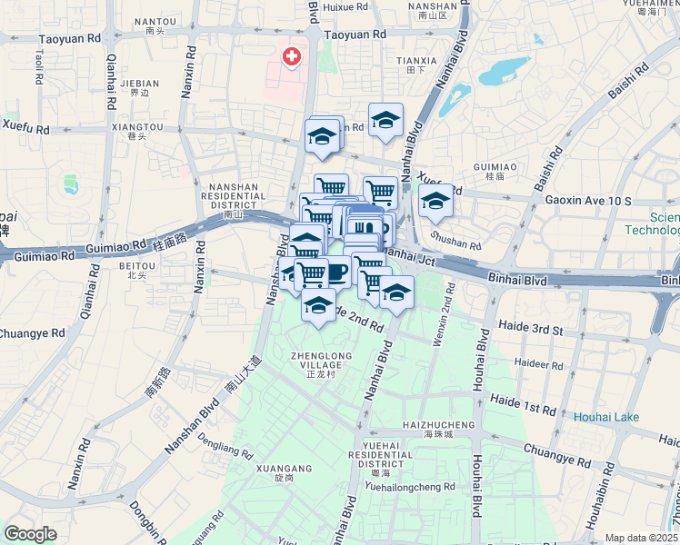 map of restaurants, bars, coffee shops, grocery stores, and more near Nan Guang Lu in Shen Zhen Shi