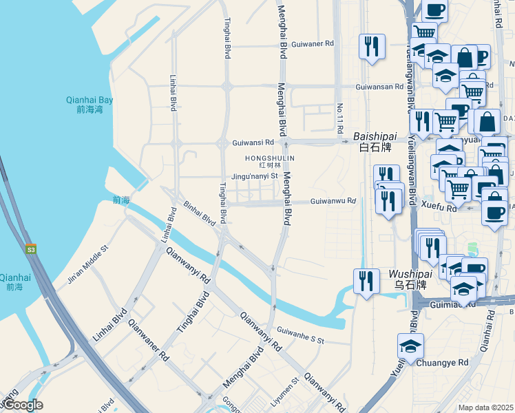 map of restaurants, bars, coffee shops, grocery stores, and more near in Shenzhen