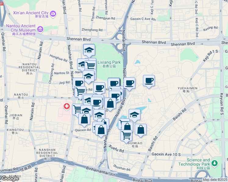 map of restaurants, bars, coffee shops, grocery stores, and more near in Shenzhen