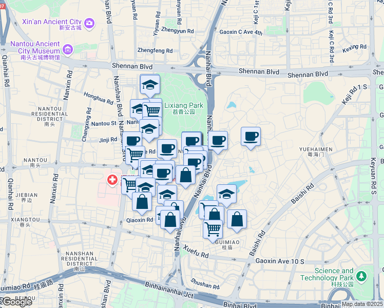 map of restaurants, bars, coffee shops, grocery stores, and more near in Shenzhen