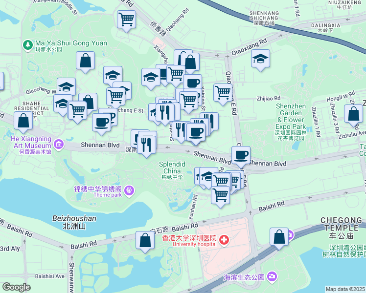 map of restaurants, bars, coffee shops, grocery stores, and more near Shen Nan Da Dao in Shen Zhen Shi