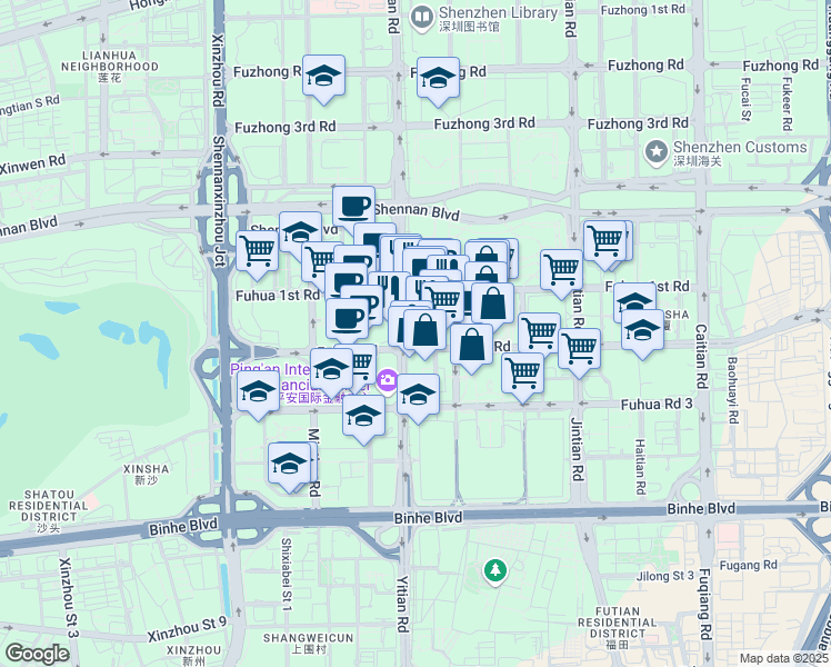 map of restaurants, bars, coffee shops, grocery stores, and more near in Shen Zhen Shi