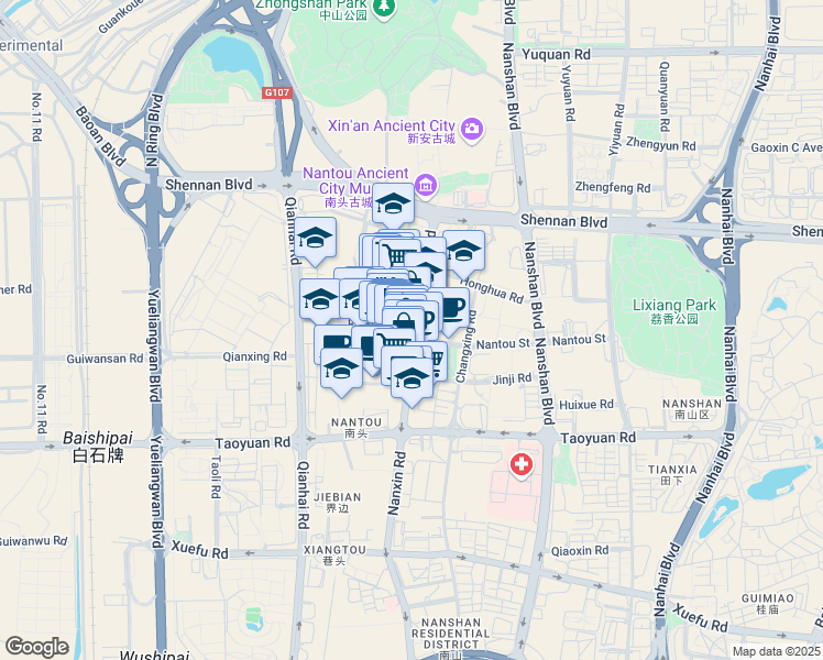 map of restaurants, bars, coffee shops, grocery stores, and more near 3087 Nan Xin Lu in Shen Zhen Shi