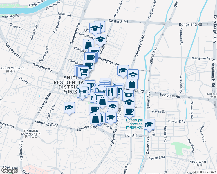 map of restaurants, bars, coffee shops, grocery stores, and more near Kang Hua Lu in Zhong Shan Shi