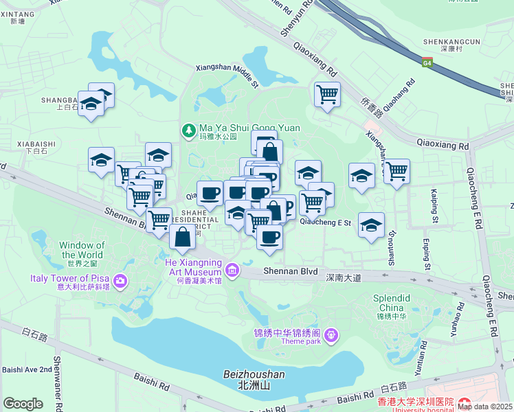 map of restaurants, bars, coffee shops, grocery stores, and more near 8 Qiao Cheng Xi Jie in Shen Zhen Shi