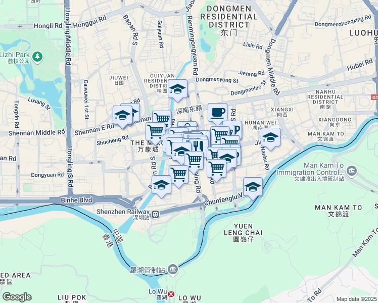 map of restaurants, bars, coffee shops, grocery stores, and more near 4018 Jia Bin Lu in Shen Zhen Shi