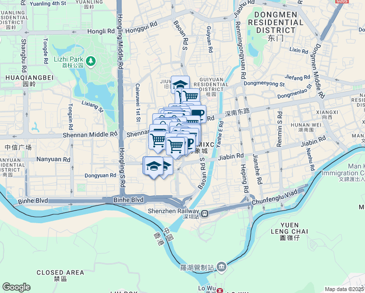 map of restaurants, bars, coffee shops, grocery stores, and more near 1881 Bao'an South Road in Shenzhen Shi