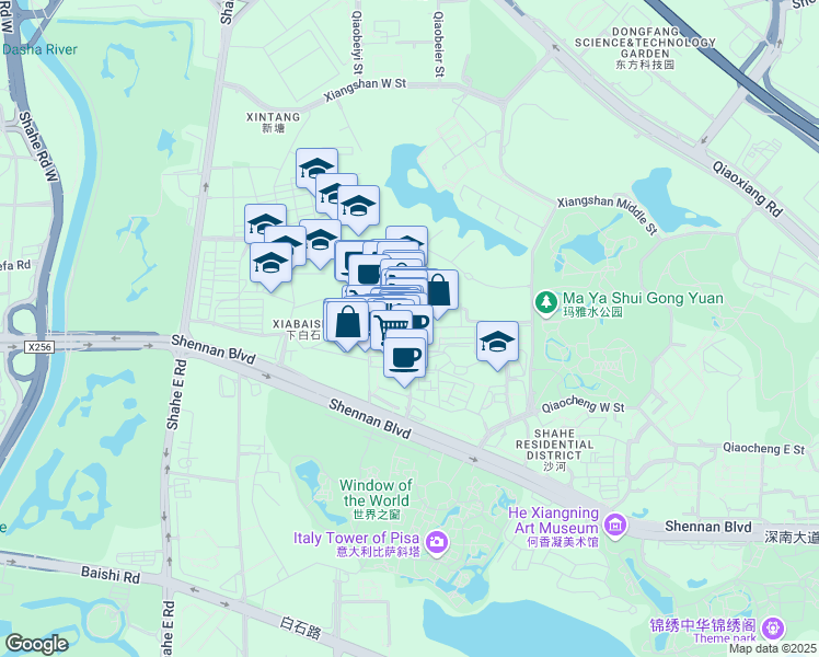 map of restaurants, bars, coffee shops, grocery stores, and more near Jin He Lu in Shen Zhen Shi