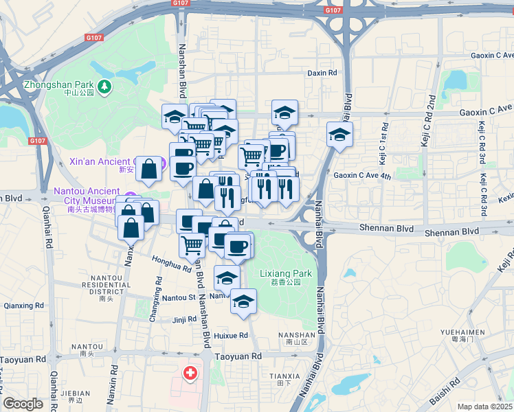 map of restaurants, bars, coffee shops, grocery stores, and more near in Shenzhen Shi