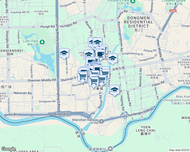 map of restaurants, bars, coffee shops, grocery stores, and more near 1881 Bao'an South Road in Shenzhen Shi