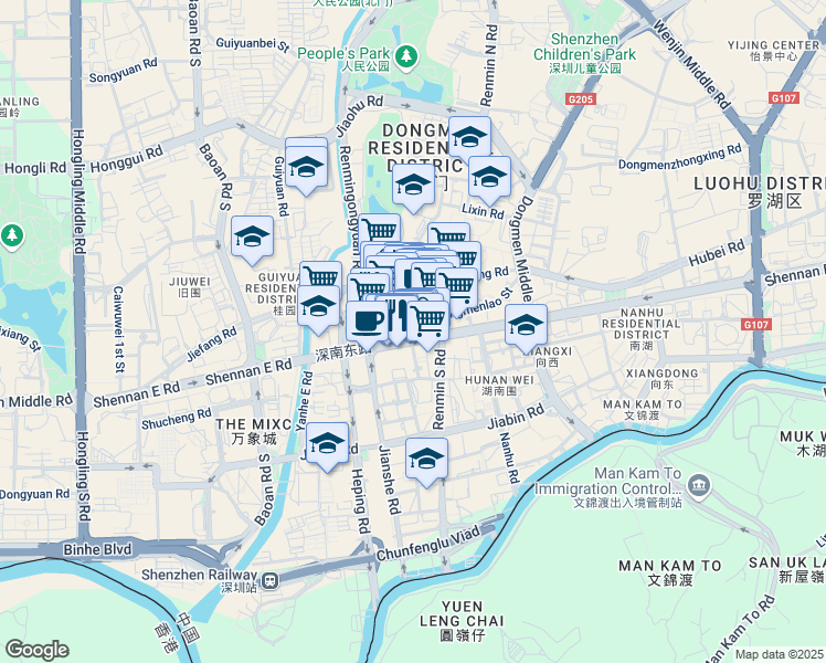 map of restaurants, bars, coffee shops, grocery stores, and more near in Shenzhen