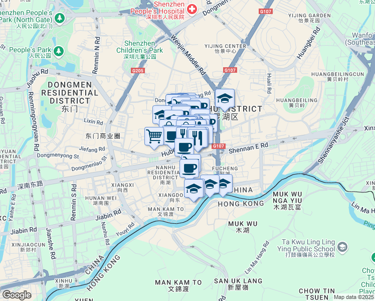 map of restaurants, bars, coffee shops, grocery stores, and more near 2010号 Shen Nan Dong Lu in Shen Zhen Shi