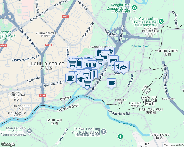 map of restaurants, bars, coffee shops, grocery stores, and more near 1038 Shen Nan Dong Lu in Shen Zhen Shi