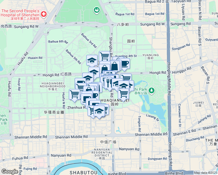 map of restaurants, bars, coffee shops, grocery stores, and more near in Shenzhen Shi
