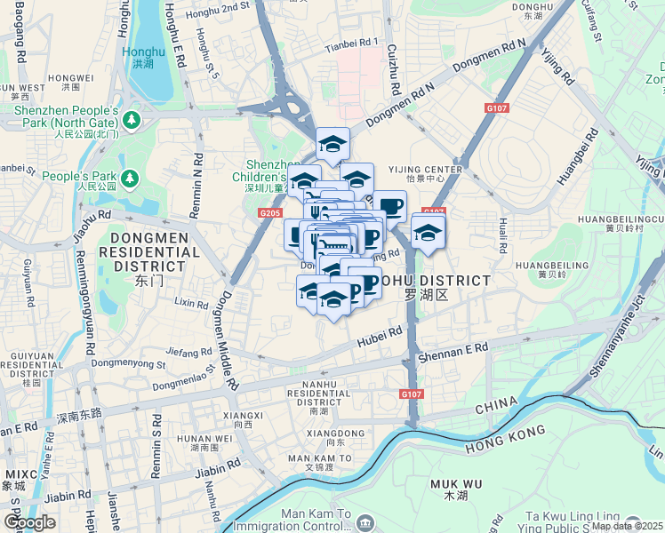 map of restaurants, bars, coffee shops, grocery stores, and more near Dong Men Zhong Xing Lu in Shen Zhen Shi