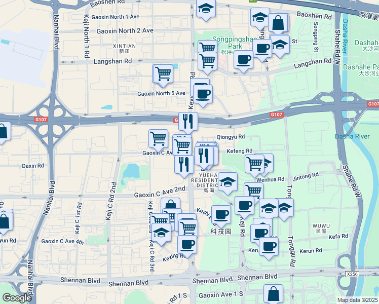 map of restaurants, bars, coffee shops, grocery stores, and more near in Shen Zhen Shi
